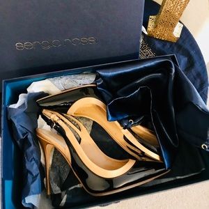 NEW  Sergio Rossi💥patent and silk heels🖤💛